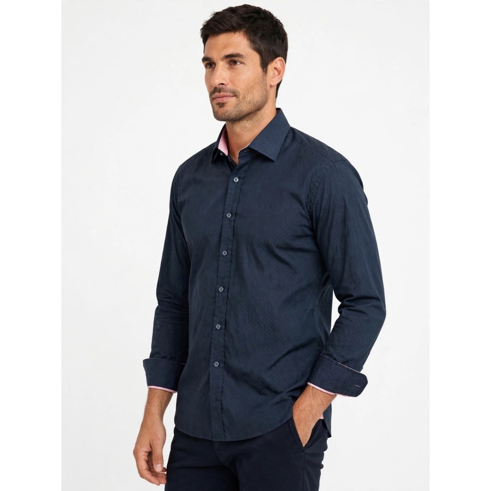 Ted Baker Men's 165 Navy Button Down Dress Shirt Archive Pink Lining